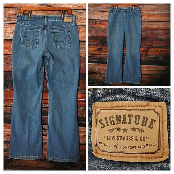 Levis Signature Jeans 12 Short Mid Rise Boot Cut Medium Wash Blue Denim Stretch - Picture 1 of 10